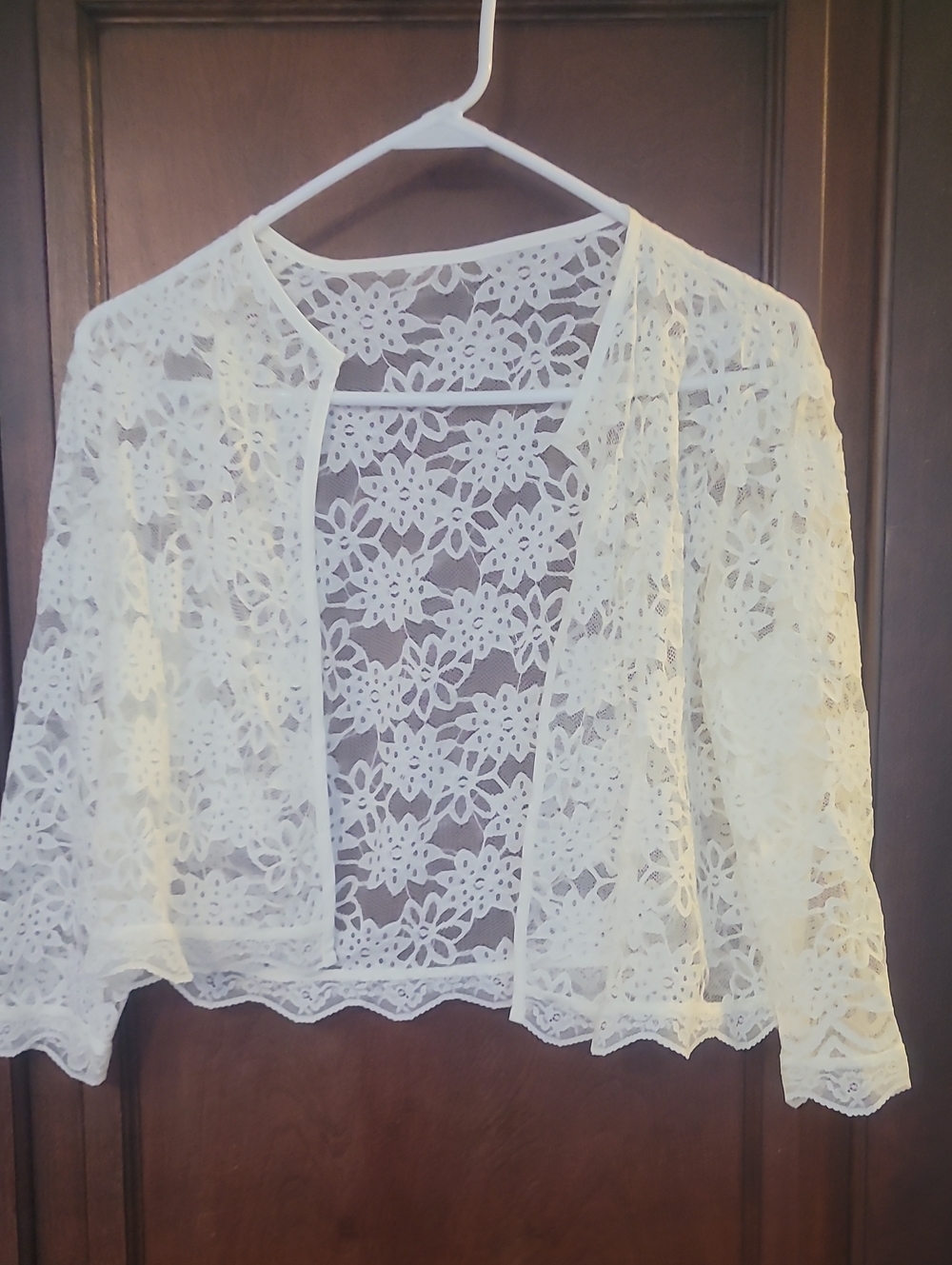 Sheer Floral Lace Open-Front Cardigan - Cream